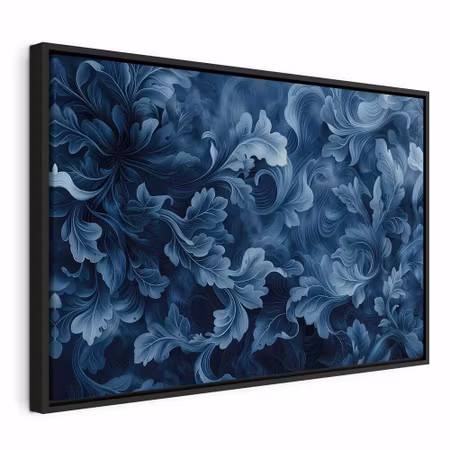 Canvastavla med ram - Abstract ornaments dark blue