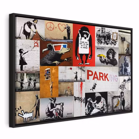 Canvastavla med ram - Banksy collage