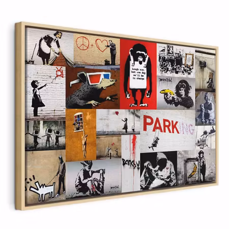 Canvastavla med ram - Banksy collage