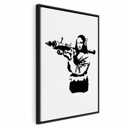 Canvastavla med ram - Banksy mona lisa with rocket