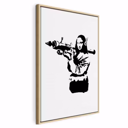 Canvastavla med ram - Banksy mona lisa with rocket