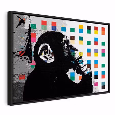 Canvastavla med ram - Banksy the thinker monkey