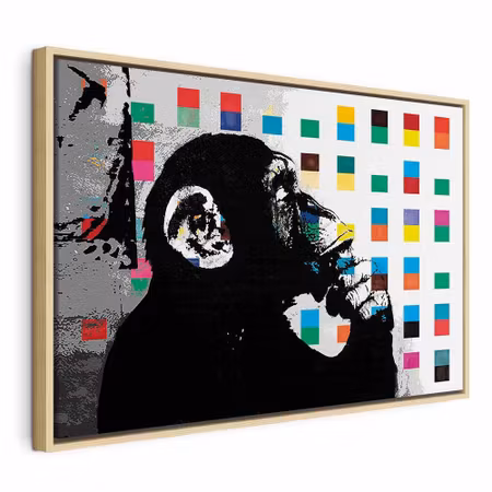 Canvastavla med ram - Banksy the thinker monkey