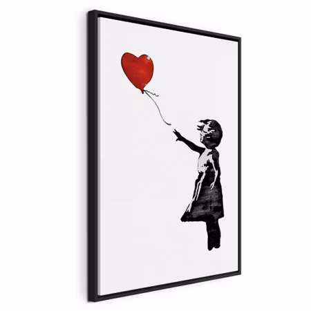 Canvastavla med ram - Banksy girl with balloon