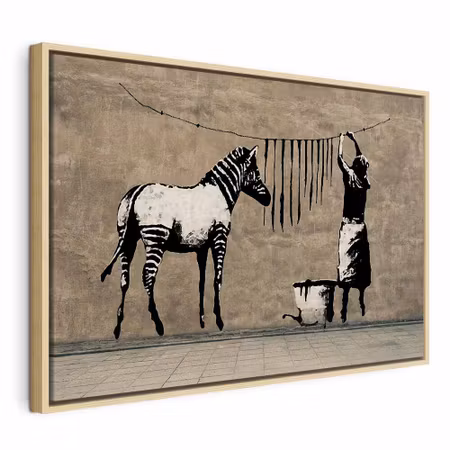 Canvastavla med ram - Banksy washing zebra on