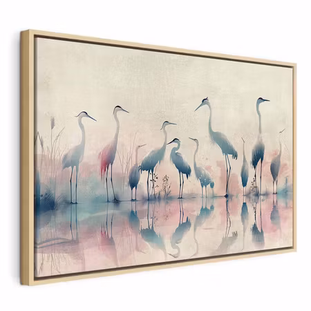 Canvastavla med ram - Birds by the lake herons