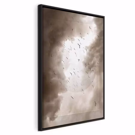 Canvastavla med ram - Birds in the clouds vertical