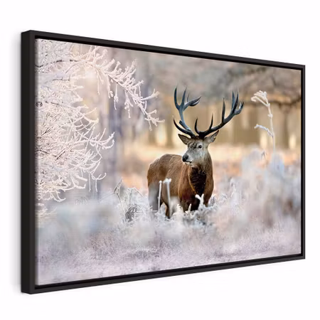Canvastavla med ram - Deer in the cold