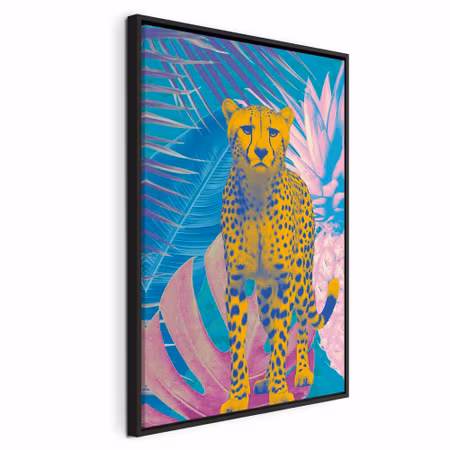 Canvastavla med ram - Exotic leopard colorful