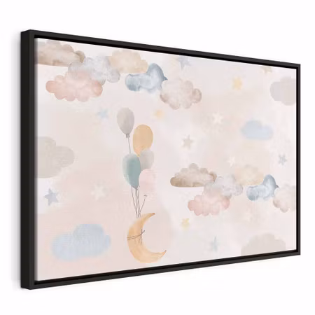 Canvastavla med ram - Fairy tale moon pastel moon