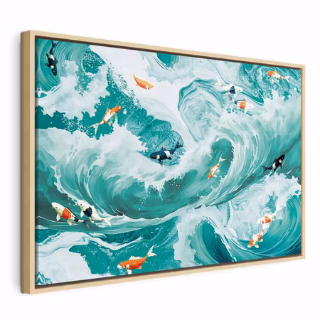 Canvastavla med ram - Fish and waves