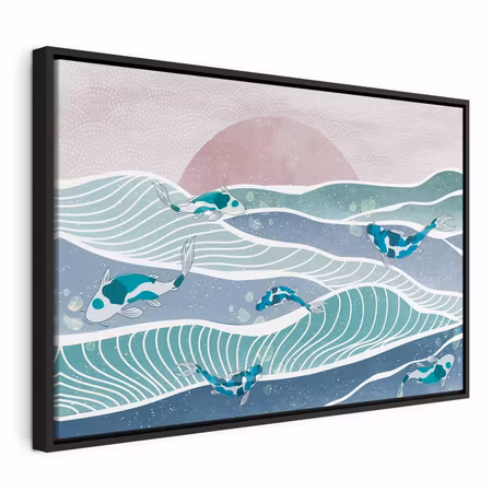 Canvastavla med ram - Fish on the waves