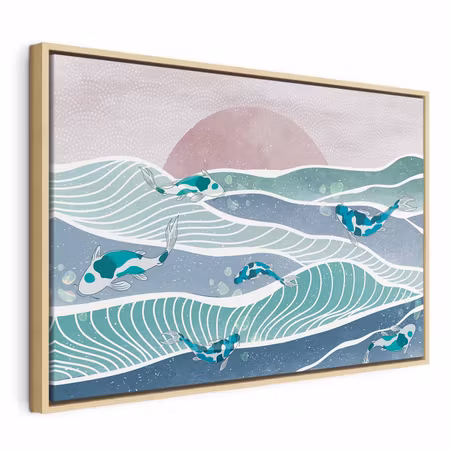 Canvastavla med ram - Fish on the waves