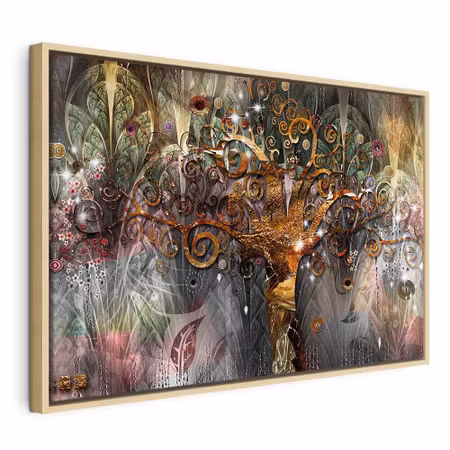 Canvastavla med ram - Gold tree