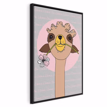 Canvastavla med ram - Happy llama vertical