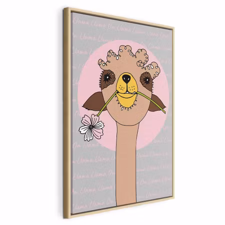 Canvastavla med ram - Happy llama vertical