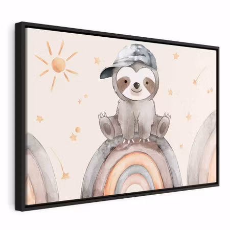 Canvastavla med ram - Happy sloth sloth in subdued