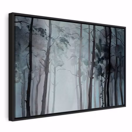 Canvastavla med ram - Hazy forest wide