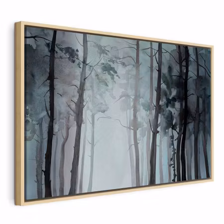 Canvastavla med ram - Hazy forest wide