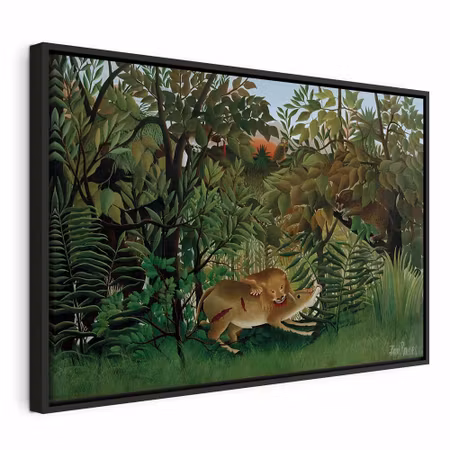 Canvastavla med ram - Henri rousseau le lion ayant