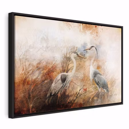 Canvastavla med ram - Herons on the hunt wide