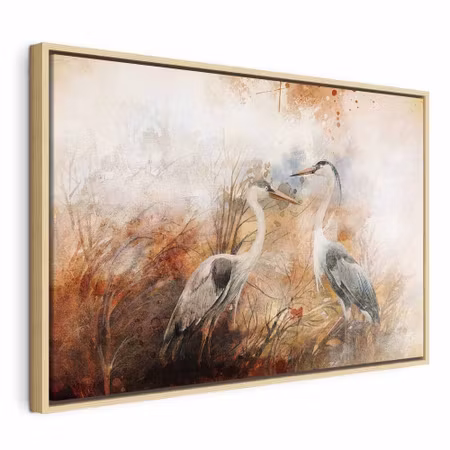 Canvastavla med ram - Herons on the hunt wide