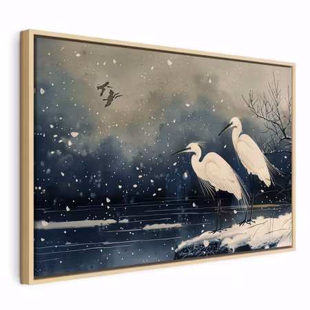 Canvastavla med ram - Herons over a winter pond