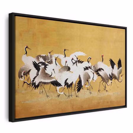 Canvastavla med ram - Japanese cranes a flock of