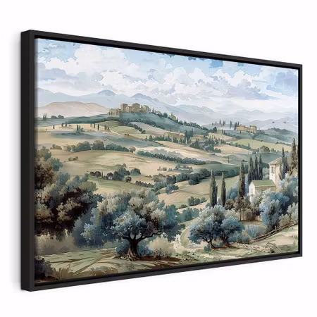 Canvastavla med ram - Landscape with green fields