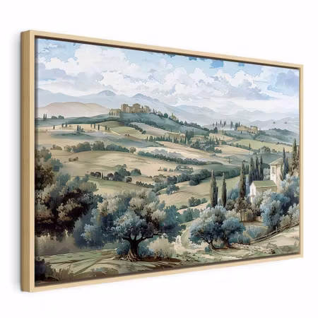 Canvastavla med ram - Landscape with green fields