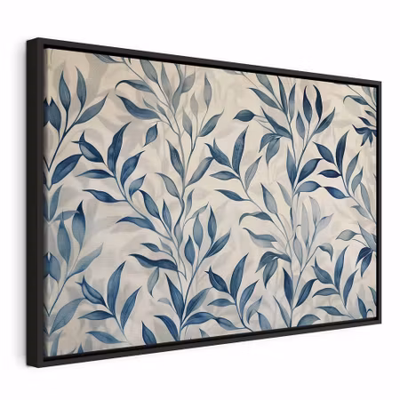 Canvastavla med ram - Leaves in blue color