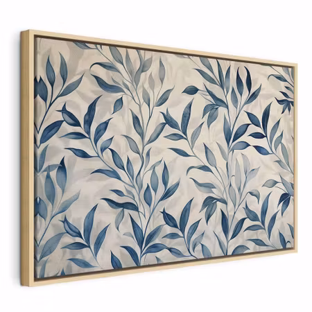 Canvastavla med ram - Leaves in blue color