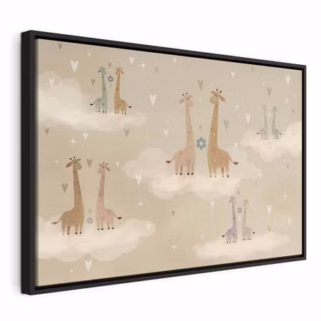 Canvastavla med ram - Love colorful giraffes