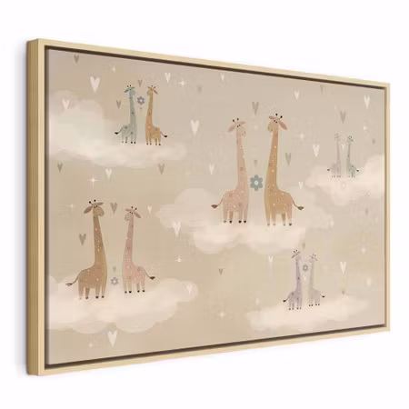 Canvastavla med ram - Love colorful giraffes