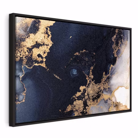 Canvastavla med ram - Marble and navy blue