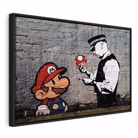 Canvastavla med ram - Mario and cop by banksy