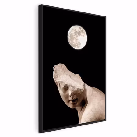 Canvastavla med ram - Moon and statue vertical