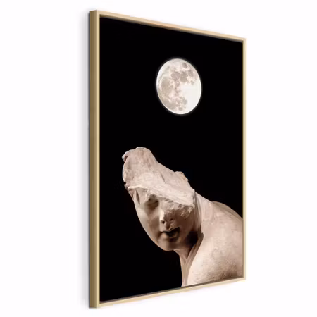 Canvastavla med ram - Moon and statue vertical