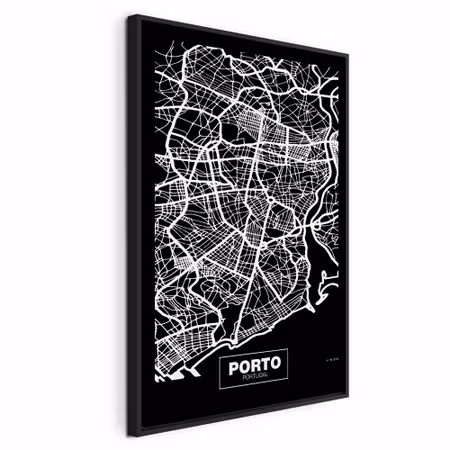 Canvastavla med ram - Negative map porto vertical