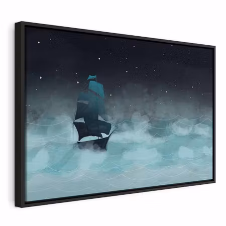Canvastavla med ram - Night waves wide second