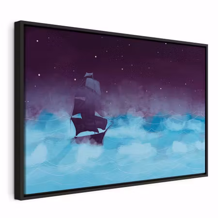 Canvastavla med ram - Night waves wide third