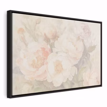 Canvastavla med ram - Peonies in the mist