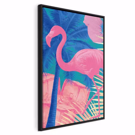 Canvastavla med ram - Pink flamingo abstract