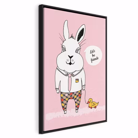 Canvastavla med ram - Rabbit and s friend vertical