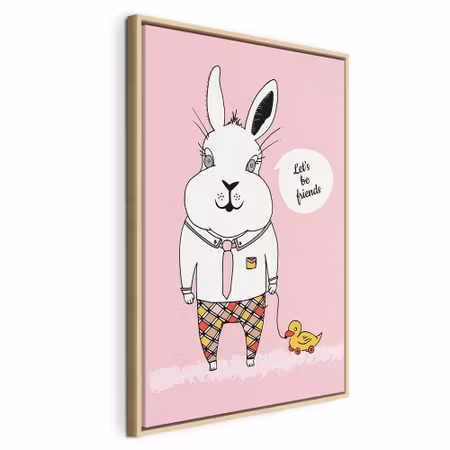 Canvastavla med ram - Rabbit and s friend vertical