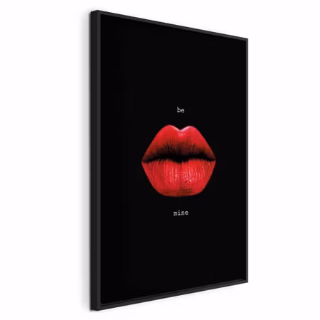 Canvastavla med ram - Red lips black background