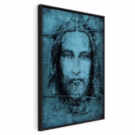 Canvastavla med ram - Shroud of turin in turqoise