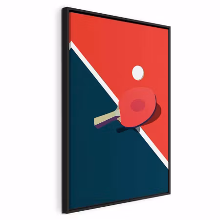 Canvastavla med ram - Table tennis racket and ball