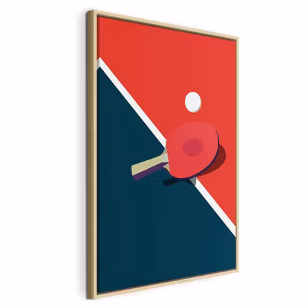 Canvastavla med ram - Table tennis racket and ball