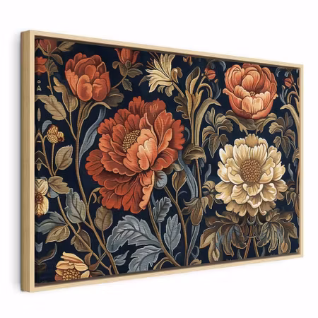 Canvastavla med ram - Tapestry large flowers retro